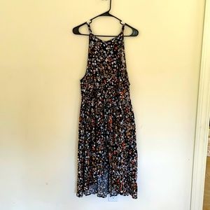 Floral Sleeveless Dress - Black and Orange